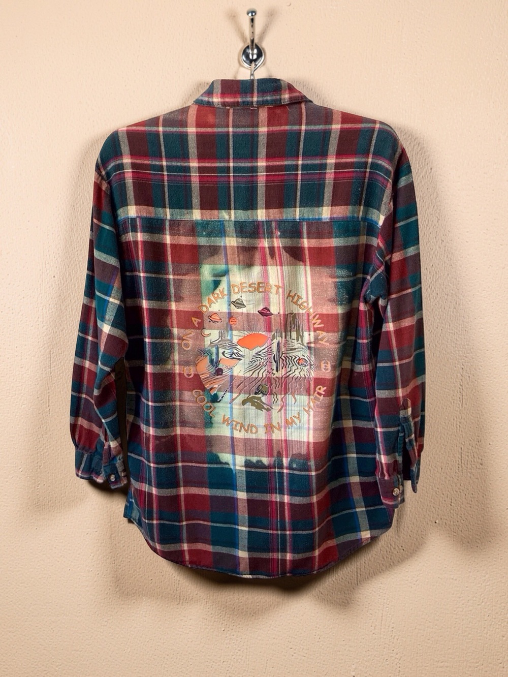 Upcycled Vintage Backroad Blues Plaid Flannel Desert Graphic Shirt Women's M